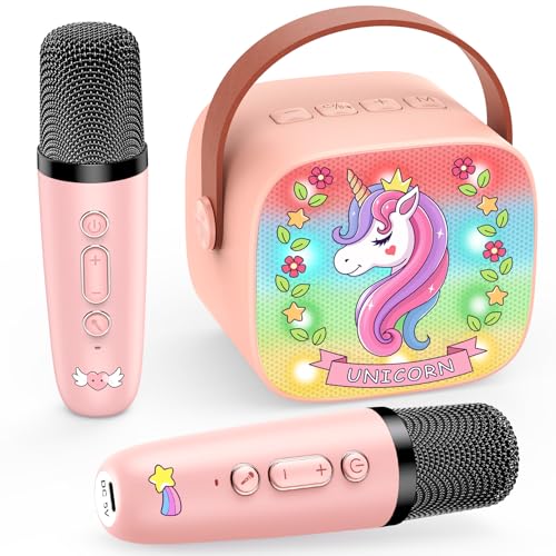Dislocati Karaoke Infantil 2 Microfonos Inalambricos Karaoke, Unicornios Regalo para Niñas 3-12 Años Micrófono Inalámbrico Bluetooth para Cantar Juguetes Niña 3-12 Años Microphone Regalo Navidad Niña