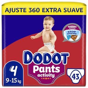 Dodot Activity Pants Pañal-Braguita Talla 4, 43 Pañales, 9kg-15kg, Con Barrera STOP Fugas Que Ayuda A Prevenir Fugas Traseras