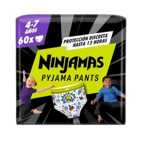Dodot Pañal-Braguita Ninjamas, Talla 4-7 años (17-30 kg), 60 pañales tipo calzoncillo, pañal noche con Naves Espaciales, Protección Contra Fugas Toda La Noche