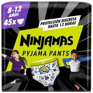 Dodot Pañal-Braguita Ninjamas, Talla 8-12 años (27-43 kg), 45 pañales tipo braguita, pañal noche con Naves espaciales, Protección Antifugas durante Toda La Noche