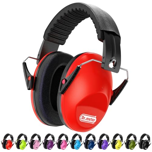 Dr.meter Cascos Antiruido Niños, Cascos Insonorizados Protectores de Oído para Niños Protectores Auditivos Cascos Ruido Orejeras Antiruido con Almohadillas Suaves Rojo
