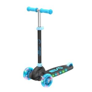 EVO Eclipse – Patinete iluminado de 3 ruedas para niños de 3 a 12 años | Manillar ajustable con ruedas LED | Patinete plegable para niños y niñas – Azul