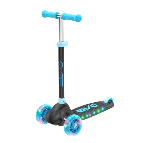 EVO Eclipse – Patinete iluminado de 3 ruedas para niños de 3 a 12 años | Manillar ajustable con ruedas LED | Patinete plegable para niños y niñas – Azul