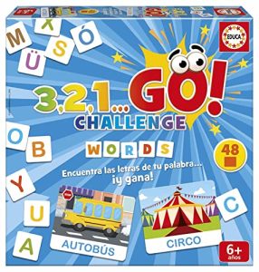 Educa – 3,2,1, GO Challenge Words, ¡Encuentra Las Letras de tu Palabra Antes Que Nadie con 48 Palabras y 150 Letras mayúsculas, De 2 a 5 Jugadores, A Partir de 6 años (19391)