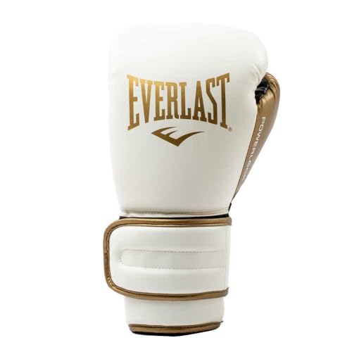 Everlast Powerlock 2R 16oz Guantes de Boxeo (Blanco/Oro)