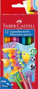 FABER-CASTELL 114413 – Lápices de colores acuarelables para niños y adultos, 12 lápices de colores y un pincel