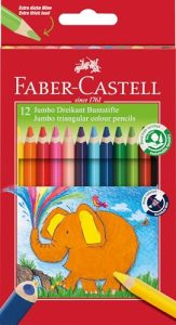 FABER-CASTELL 116501 – Juego de lápices de colores jumbo triangulares, 12 lápices de colores en estuche de cartón, para niños y adultos