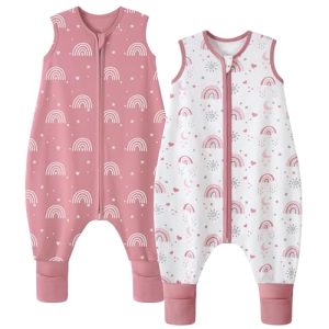 FIEMOL Saco de Dormir Bebe Verano Tog 0,5 Saco de Dormir con Piernas niño 18-36 Molis 100% Algodón Saquito de Dormir niño con pies Arcoíris Rosa