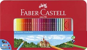 Faber-Castell 115894 – Estuche de Metal con 60 Lápices de Colores – Forma Hexagonal