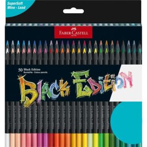 Faber-Castell 116450 – Estuche de Cartón Soporte con 50 Lápices de colores – Black Edition