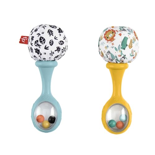 Fisher-Price Maracas Divertidas, 2 sonajeros con Estampado de Hojas en Blanco y Negro y de Coloridos Animales, Juguete para bebés +3 Meses (Mattel HMF34)