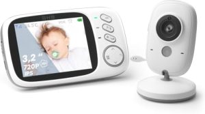 GHB Camara Vigilancia Bebe Vigilabebes con Camara con Pantalla 3.2″ HD Vigilabebes VOX, Visión Nocturna, Despertador, Comunicación Bidirecciona Escucha Bebes