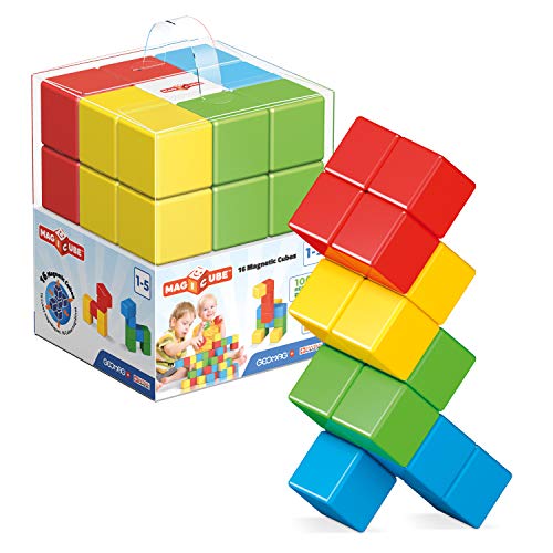 Geomag Magicube – 16 Cubos – Bloques de Construcción Magnética para Niños – Green Line – Juguetes Educativos de Plástico 100% Reciclado