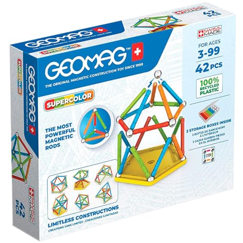 Geomag, Supercolor Recycled, Construcciones Magnéticas, Barras y Paneles de Colores, Paquete de 42 Piezas, Plástico 100% Reciclado