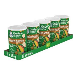 Gerber Organic Snack Maíz y Avena con Mango, desde 12 meses, 5 Latas de 35 g