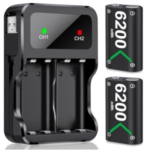 HELLCOOL Bateria para Mando Xbox, 2x6200mWh Pilas Recargables con Cargador Pilas/Cable Carga/Display LED, Compatible Xbox Series X|S/Xbox OneX|S|Elite Controller – 25 Horas de Juego