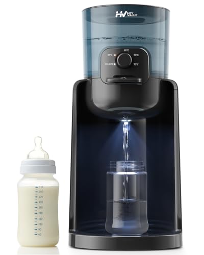 HEYVALUE Preparador de Biberones Instantáneo, Calentador de Agua para Leche de Fórmula, Listo en 25s 4 Temperaturas (37-70°C) Termostato 72H, Dispensador de Agua para Bebés sin BPA, Luz Nocturna Negro