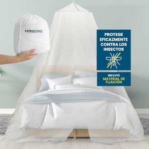 HOBERG Mosquitera de Viaje | XXL para cunas, Camas Individuales y Dobles | Mosquitera para Exteriores de 400 Mallas para Balcones | Dosel Protector contra Insectos para Pegar o taladrar – Ø 60 cm
