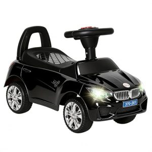 HOMCOM Coche Correpasillos para Niños de 18-36 Meses Andador Correpasillos con Faros Música Bocina Volante Espacio de Almacenaje y Asa para Empujar 63,5x28x36 cm Negro
