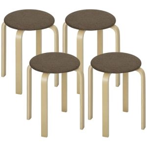 HOMCOM Juego de 4 Taburetes Apilables Redondos de Madera Marrón y Natural