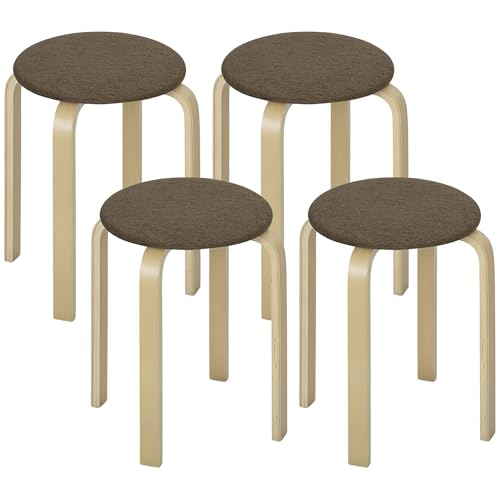 HOMCOM Juego de 4 Taburetes Apilables Redondos de Madera Marrón y Natural