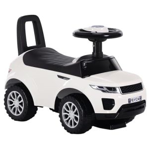 HOMCOM Quad Correpasillos Niño 1-3 Años Coche sin Pedales para Bebé Juguete Andador Estilo Carrera con Orador Volante Compartimiento Oculto 62x28x41,5cm Blanco