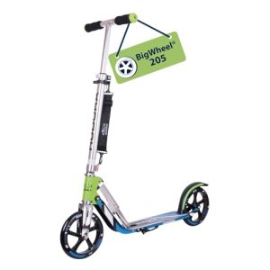 HUDORA Scooter BigWheel 205 – Rodillo de Aluminio Estable – Patinete Urbano Ajustable y Plegable con Soporte – Patín Deportivo para niños y Adultos hasta 100kg – Verde/Azul