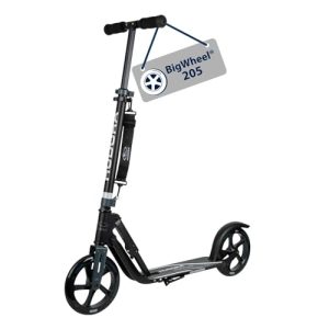 HUDORA Scooter BigWheel 205 – Rodillo de Aluminio Estable – Patinete Urbano Ajustable y Plegable con Soporte – Patín Deportivo para niños y Adultos hasta 100kg – Negro/anthracita