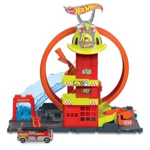 Hot Wheels City Super Estación de Bomberos Pista para Coches de Juguete, Incluye 1 vehículo, +4 años (Mattel HKX41)