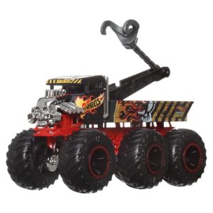 Hot Wheels Monster Trucks Big Rigs Coche de Juguete con Ruedas Grandes Que transporta y remolca Otros vehículos (Estilos Surtidos, un Modelo Aleatorio), +3 años, HWN86