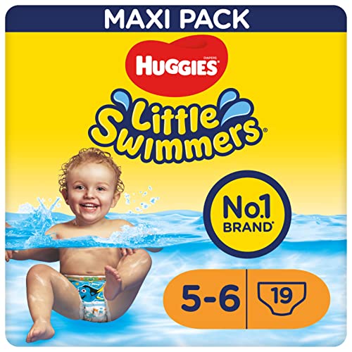 Huggies Little Swimmers Pañales Bañadores para Bebé Talla (5-6), Barreras Anti-Escapes para Una Máxima Protección en el Agua, 19 Pañales Desechables