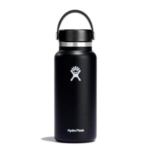Hydro Flask – Wide Mouth – Botella de Agua 946 ml (32 oz) – Acero Inoxidable con Aislamiento al Vacío y Tapa a Prueba de Fugas y Revestimiento en Polvo – Wide Mouth – Black
