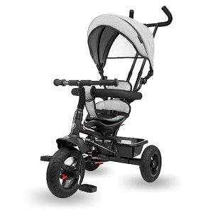 HyperMotion Triciclo Infantil con Manillar para Padres – Bici Bebé 1 Año Evolutiva hasta 20kg – Modelo Similar Kinderkraft con Barra de Empuje – Saltador Bebe Gris