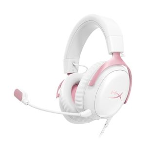 HyperX Cloud III – Auriculares Gaming con Cable, PC, PS5, Xbox, Drivers 53 mm, DTS, Marco Resistente, micrófono 10mm, USB-C, USB-A, Blanco-Rosa