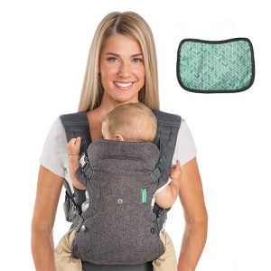 Infantino Mochila Portabebé Flip Advanced 4-en-1 con Babero, Ergonómica, Convertible, Adaptable a lo Largo de los Años, para Recién Nacidos y Bebés Mayores de 3,6-14,5 kg, Gris