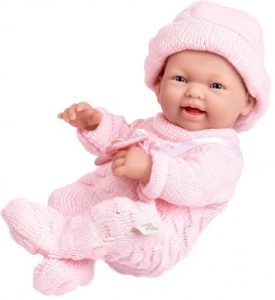 JC Toys- Muñeca Mini La Newborn Mide 24 cm, es de Vinilo Suave, Tiene Ropa de Punto y Chupete, Rosa, diseñado en España por Berenguer, +2 años