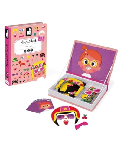 Janod – Magneti’Book Crazy Faces niña – Juego Educativo Magnético de 55 Piezas – Desarrolla la Motricidad Fina y la Imaginación – A Partir de 3 Años, J02717