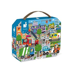 Janod – Puzle Niños 36 Piezas, La Ciudad – Juguete Educativo Habilidades Motrices y Concentración – Maletín con Asa – Certificado FSC – Desde 4 Años, J02644