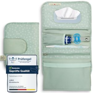 Jubi® Bolsa pañales bebé con cambiador portátil – Compacta, gran capacidad, organizador práctico para viaje y carrito (menta con puntos)