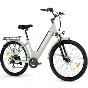 Junglor Bicicleta Eléctrica para Mujer 27,5″, Motor 250W, Batería Extraíble 36V 15,6Ah hasta 100 km, Velocidad 25 km/h, Frenos de Disco, Horquilla de Suspensión, Cambio de 7 Velocidades, Pantalla LCD