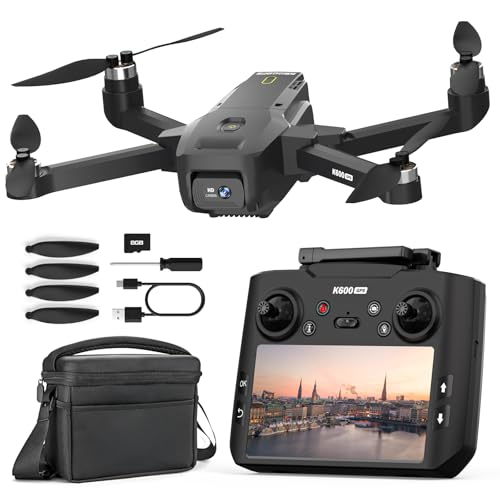 K600GPS Dron con Cámara 1080P, Pantalla FPV de 4.5″, Regreso Automático, Sígueme, Motor sin Escobillas, Quadcopter Plegable para Adultos, Niños y Principiantes, Control por Gestos, 22 Min de Vuelo