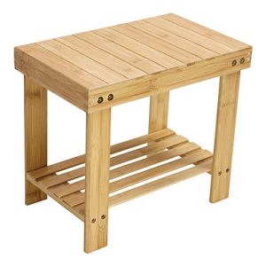 KKTONER Taburete de bambú con Banco de Ducha de Almacenamiento con Estante para baño, Sala de Estar, Dormitorio, Color Natural