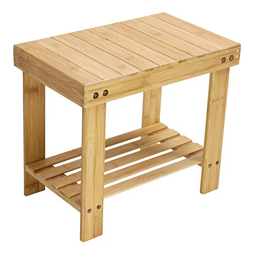 KKTONER Taburete de bambú con Banco de Ducha de Almacenamiento con Estante para baño, Sala de Estar, Dormitorio, Color Natural