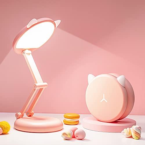 Kawaii Lampara Escritorio Plegable & Portátil, 3600mAH Recargable+Regulable 10 Brillo Flexo LED Escritorio sin Cables, 1000LM Lampara de Mesa sin Cables, Lamparas Mesita de Noche ,Flexo Escritorio LED
