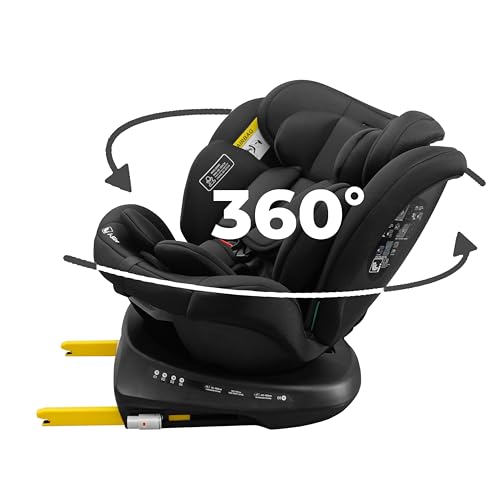 KidsZone Silla de Coche Isofix Giratoria 360° – Silla Coche Bebe Grupo 0+/1/2/3 0-36kg, 0-12 años, 40-150 cm – Reclinable, Ajuste de Altura – i-Size ECE R129, Negro