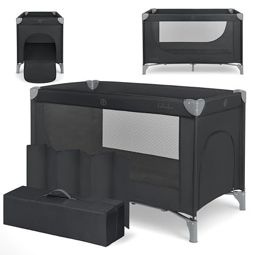 KikkaBoo Cuna de Viaje SO Gifted 2026, Cuna Bebe 120×60 cm hasta 15 kg, Parque Plegable con Bolsa de Transporte, Ligera y Compacta, Negro