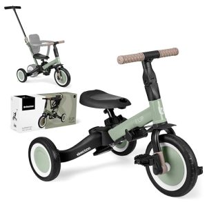 KikkaBoo FLIP, Triciclo Evolutivo de Bebé 5 en 1, Bicicleta con o sin Pedales, Ajustable y Transformable, Verde Militar, Desde 1 Año Hasta 5 Años