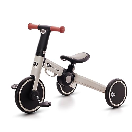 Kinderkraft 4TRIKE Triciclo 3 en 1, Minibicicleta, Bicicleta sin Pedales, Bicicleta bebé, para niños, Minitriciclo de Equilibrio, Plegable, Asiento Ajustable, 12 Meses – 5 años, 25 kg, Gris