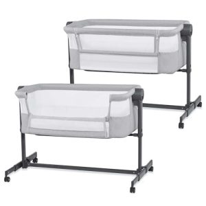 Kinderkraft Nestee UP 2 Cuna Colecho para Bebé con Colchón, Cuna de Cabecera, Fácil Ajuste de Cama de Padres, Ajuste de Altura, Buena Circulación de Aire, Ruedas transportarás, Gris Cloro