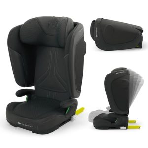 Kinderkraft UNITY 2 i-Size, Silla de coche plegable 100–150 cm, De 3,5 a 12 años aproximadamente, Reposacabezas ajustable, Tapizado con sistema AIR FLOW, Ajuste del respaldo en 5 posiciones, Negro
